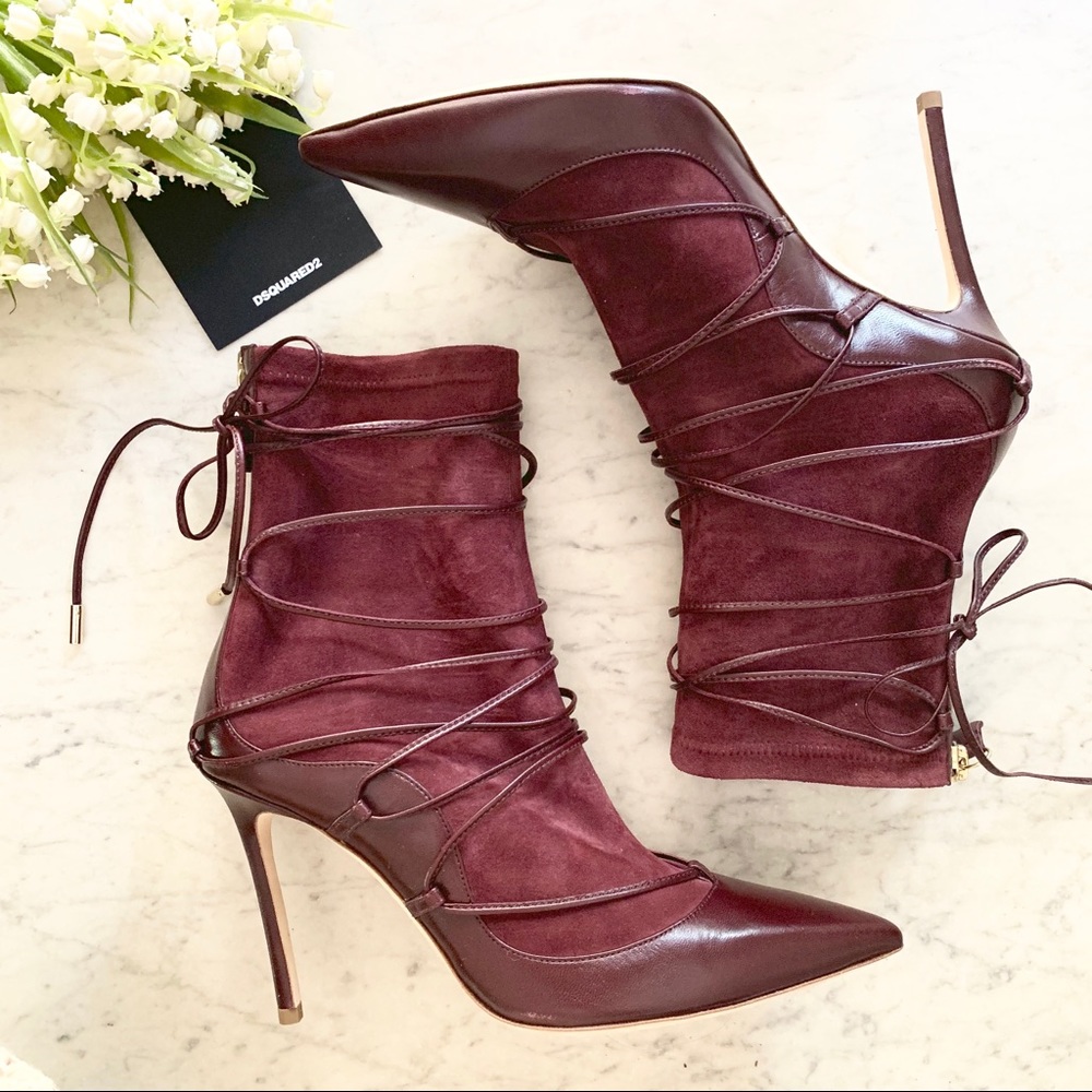 🎉HP🎉 Dsquared2 Bordeaux Nappa Stretch Ankle Boot
